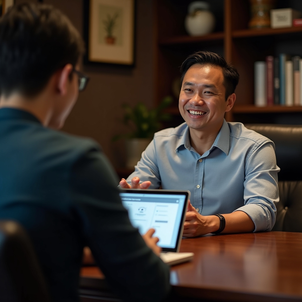Support specialist explaining workflow automation setup to an agency client