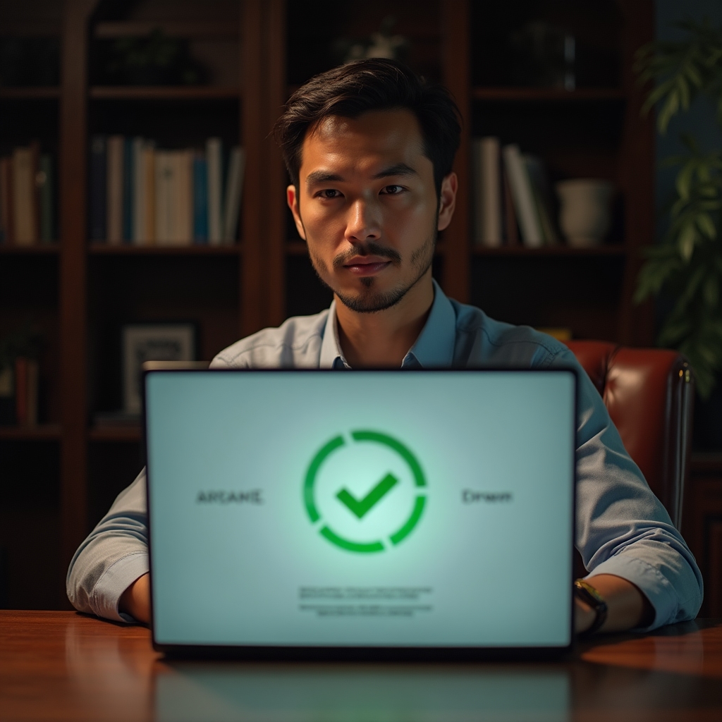 Marketing coordinator checking automated project status notifications on a laptop